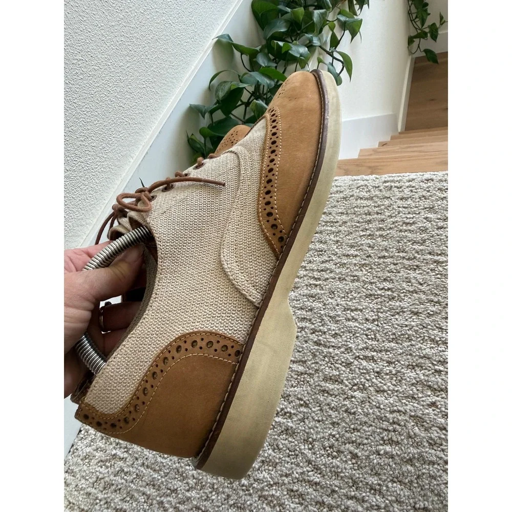Donald J‎ Pliner EDER Wingtip Oxford Men Tan Suede Canvas Brogue Dress Shoes 8X